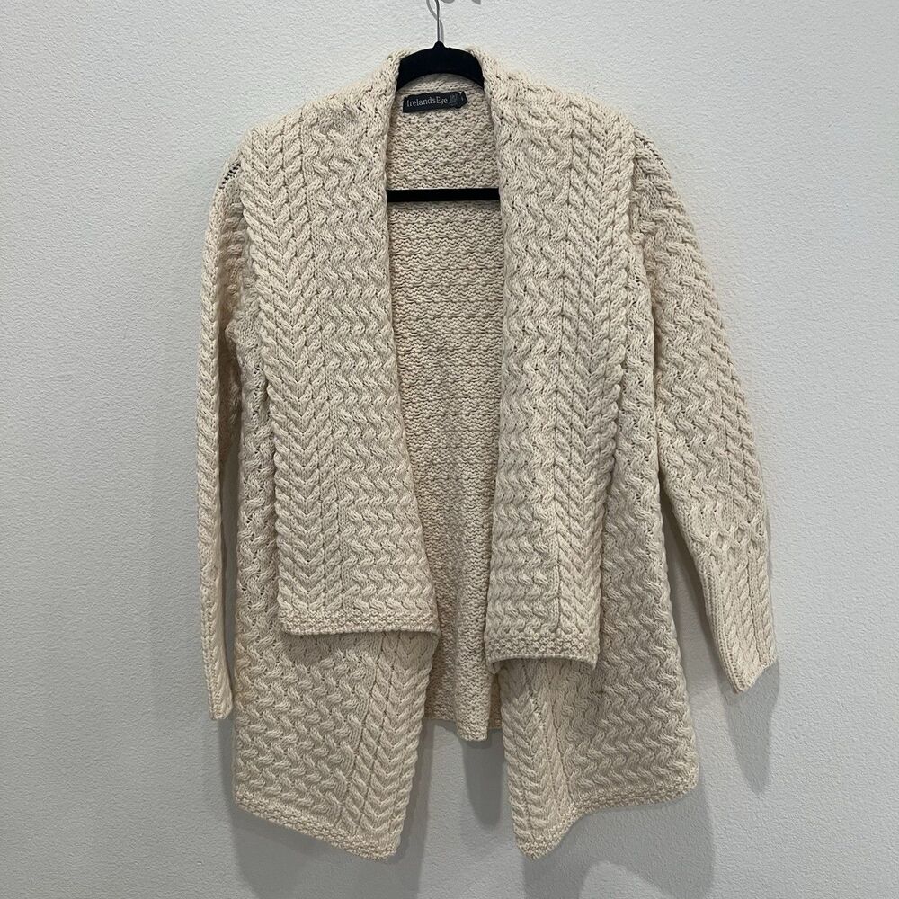 Irelandseye  heavy knit cream cardigan Small IRISH WOOL Layered Chunky Knit
